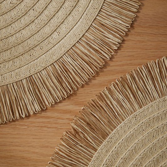 Set of 4 Beige Woven Placemats – Natural Straw Detail